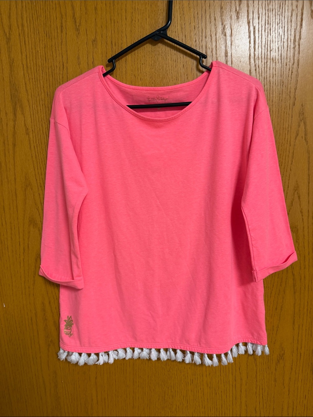 Lilly Pulitzer Pink Tassel-Hem 3/4 Sleeve Tee